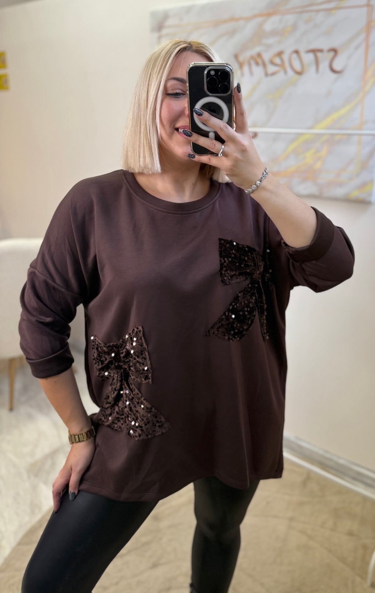 Oversized Bow Strass Shirt