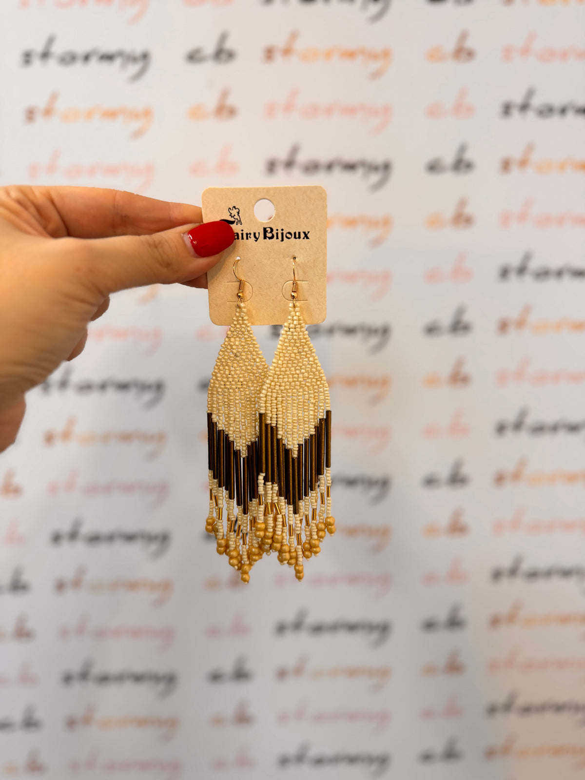 Boho Earrings Beige White