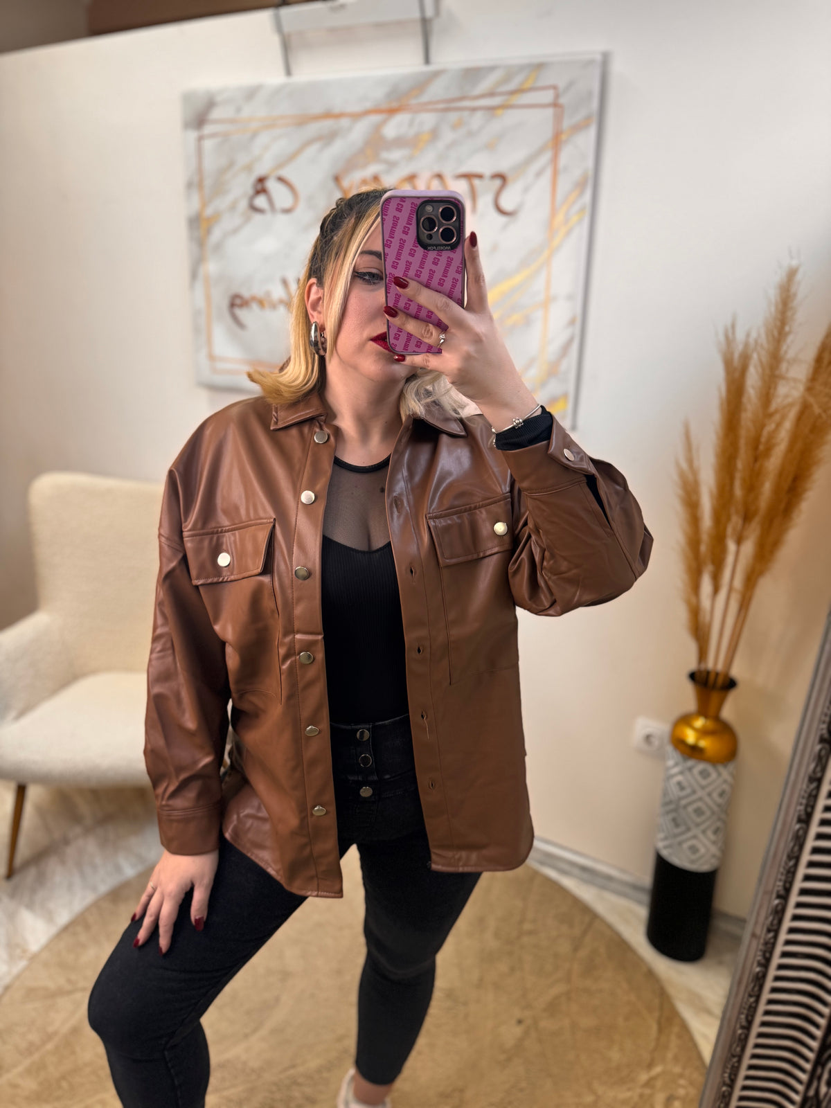 Δερμάτινη Oversized Πουκάμισο-Jacket