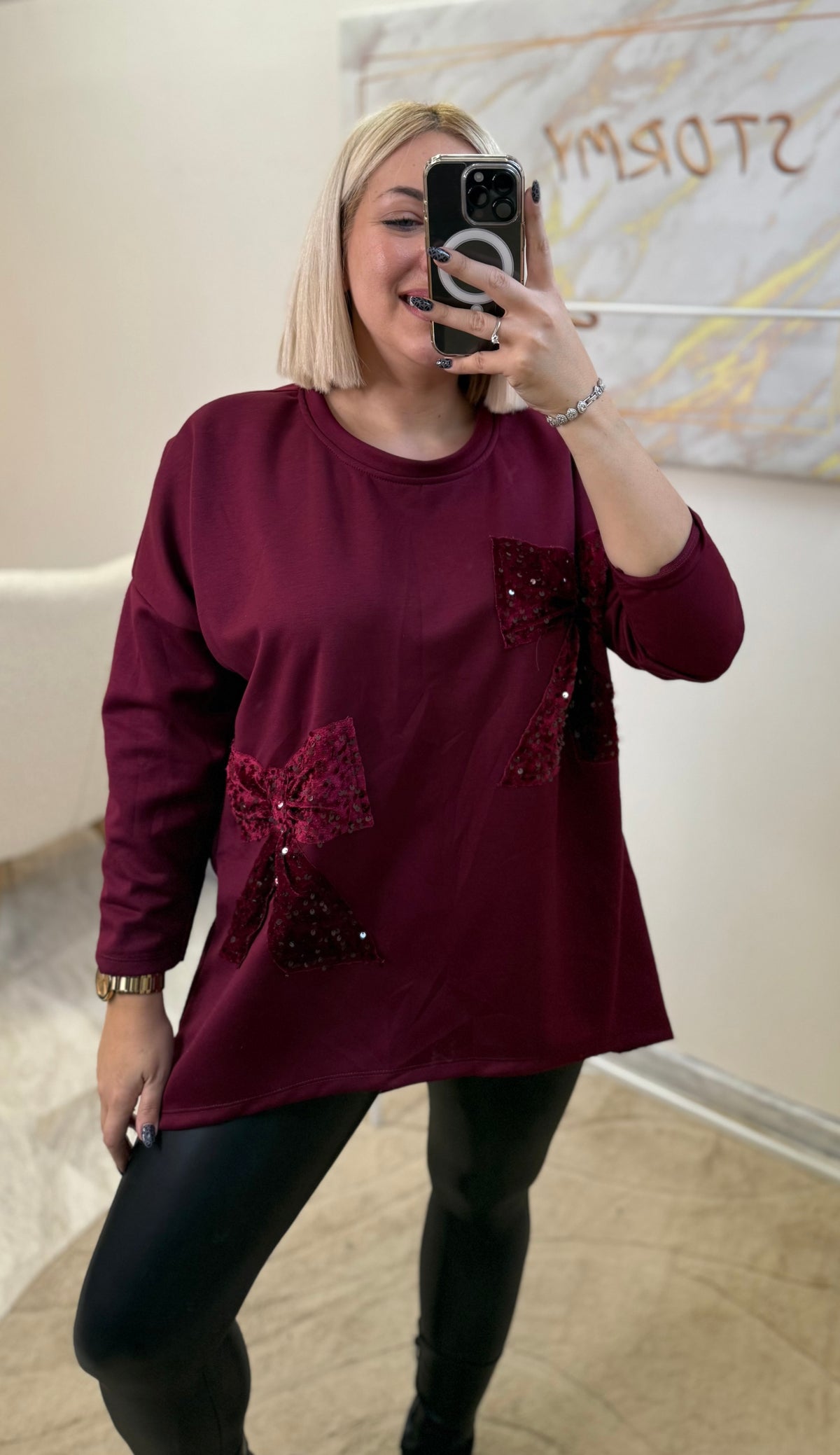 Oversized Bow Strass Shirt