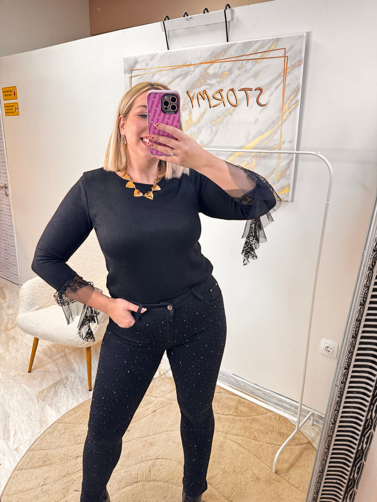 Menia Black Strass Plus Size Jean