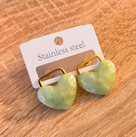 Gold and Heart Lime Earrings