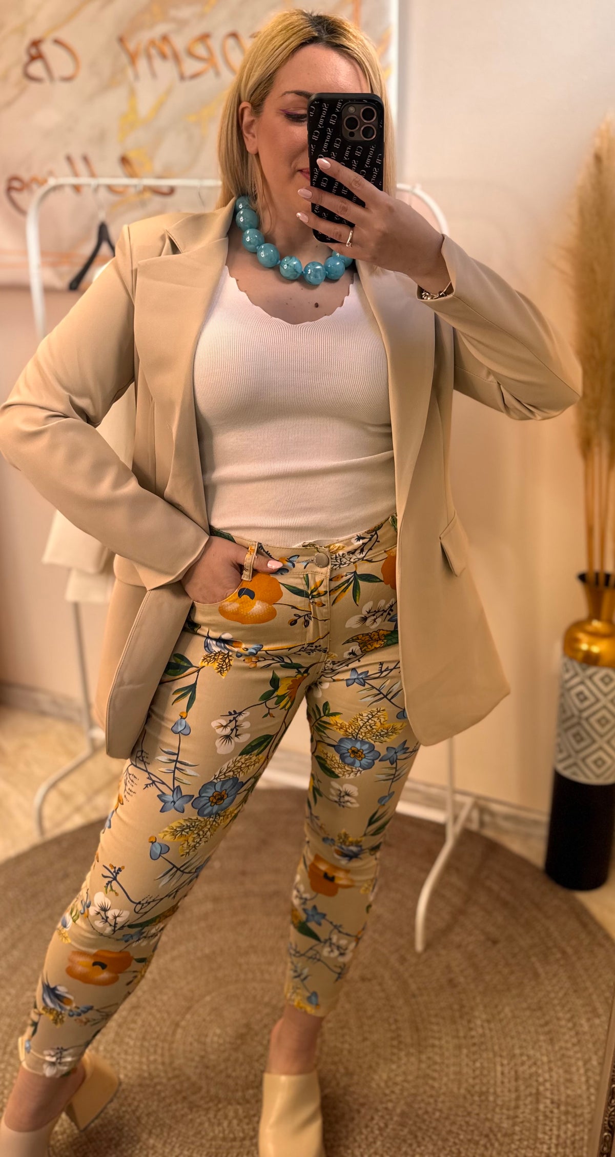 Floral Beige-Plus Size Pant