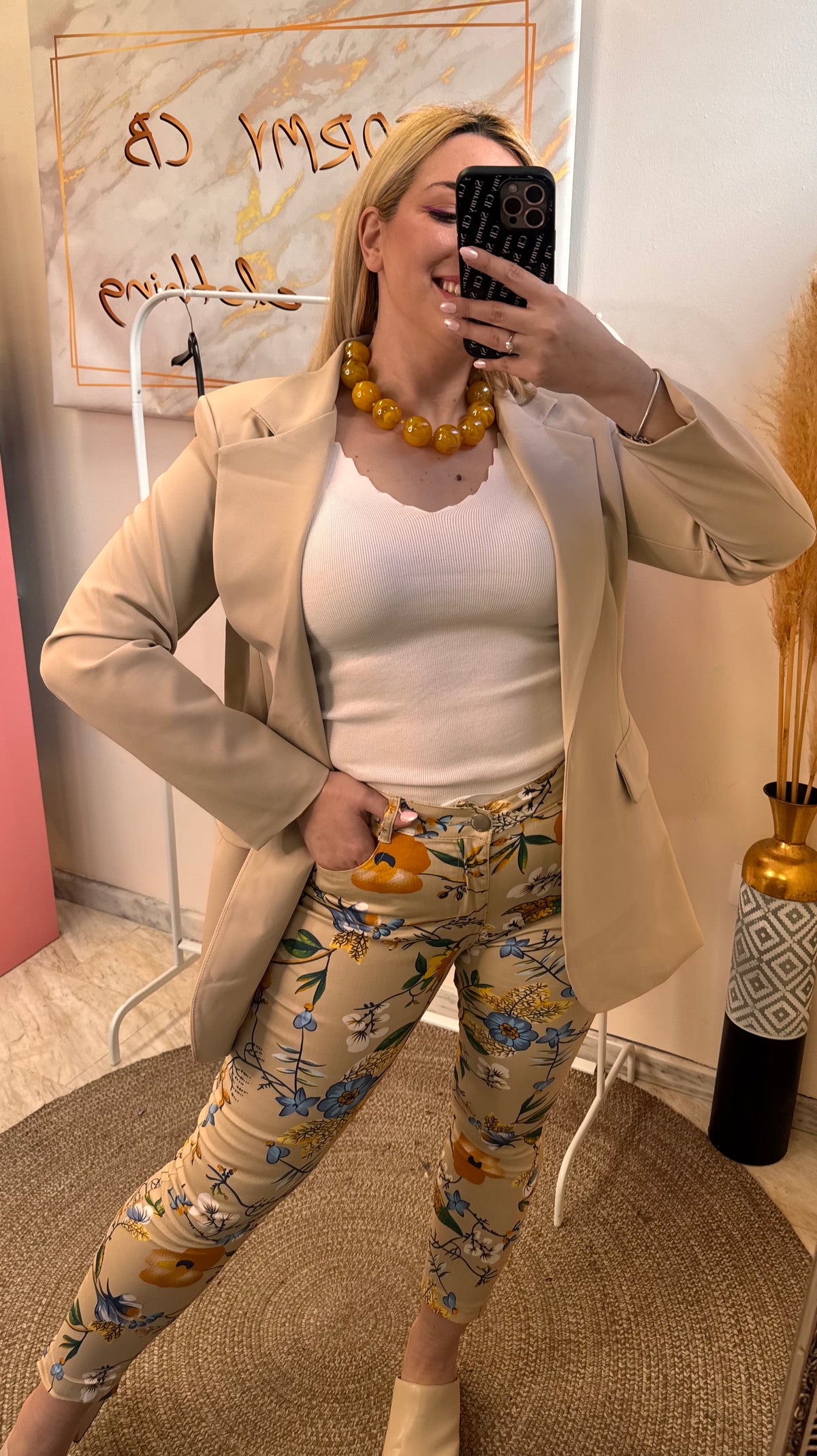 Floral Beige-Plus Size Pant