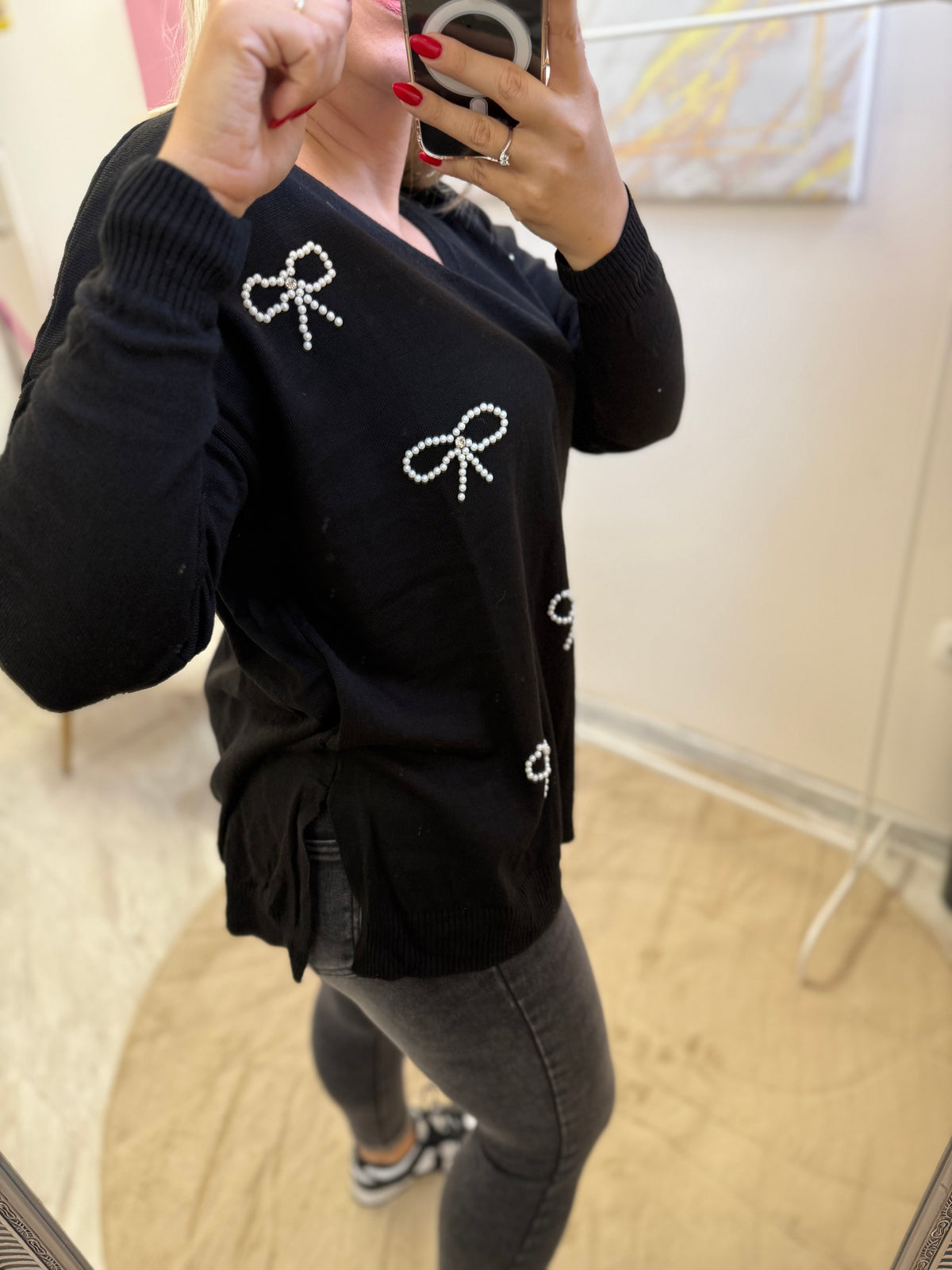 Bow Strass Shirt BLACK