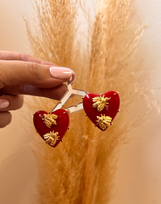 Hearts & Bee 🐝 Earrings Red