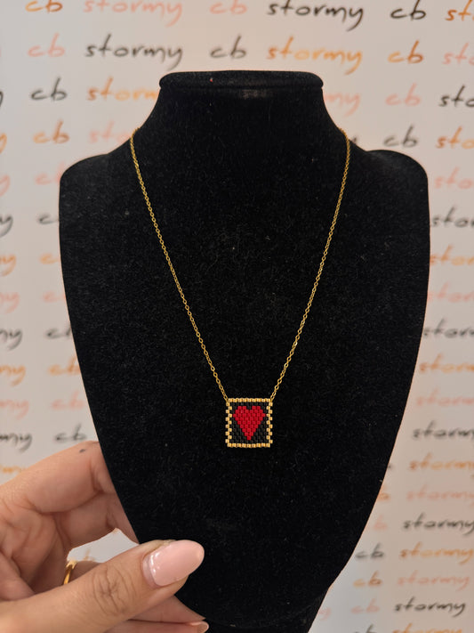 Square Heart Miyuki Necklace