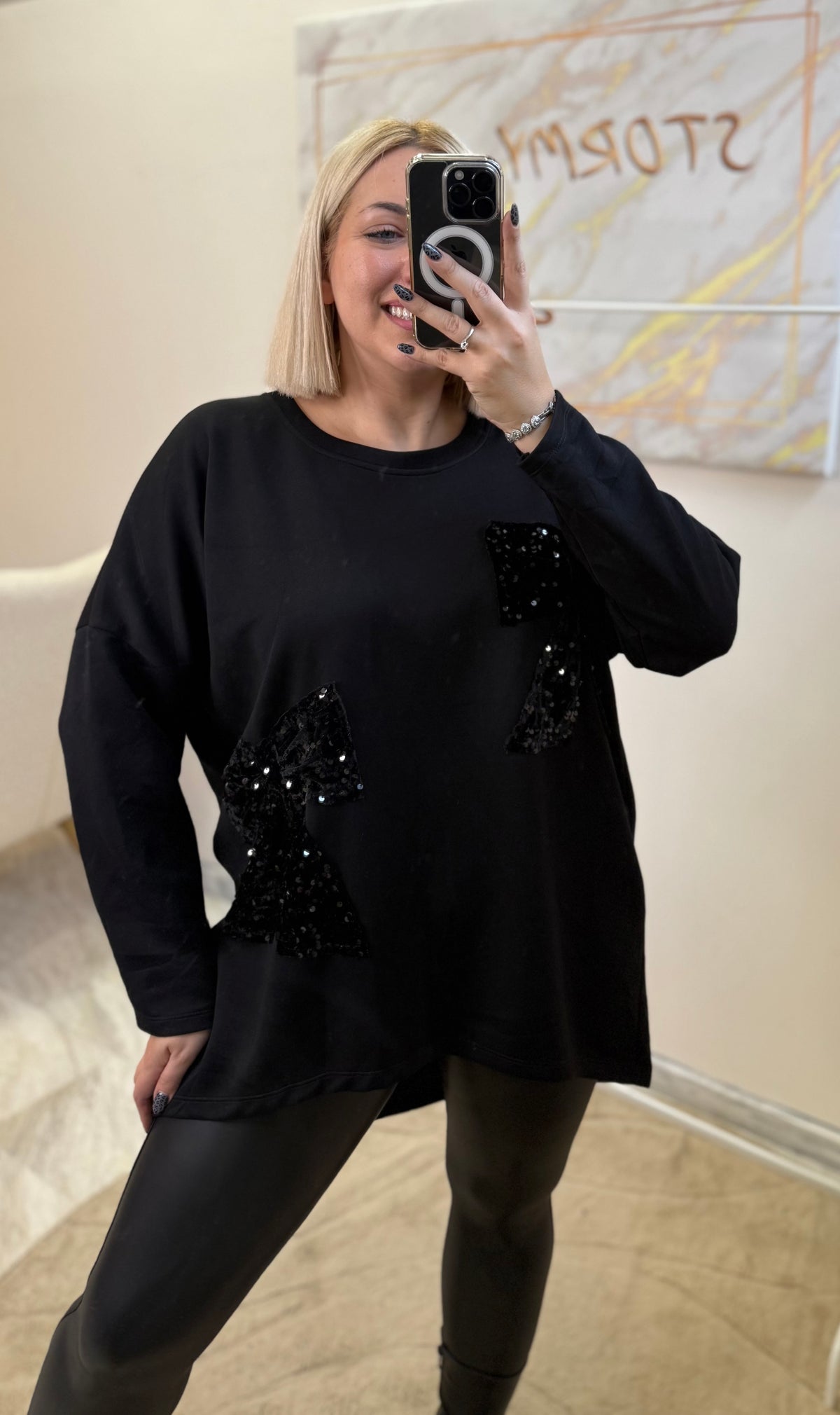 Oversized Bow Strass Shirt