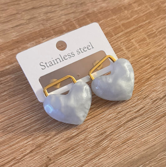 Gold and Heart Baby Blue Earrings