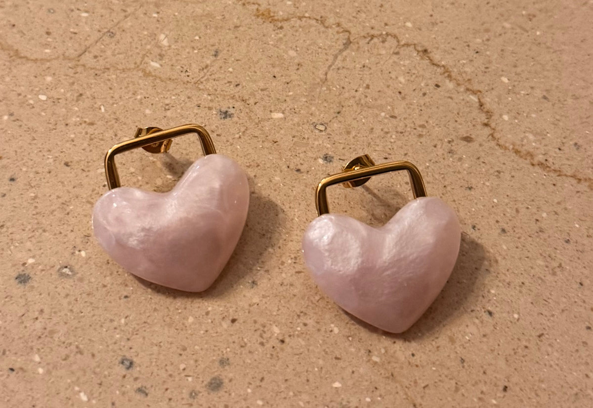 Gold and Heart Pink Earrings