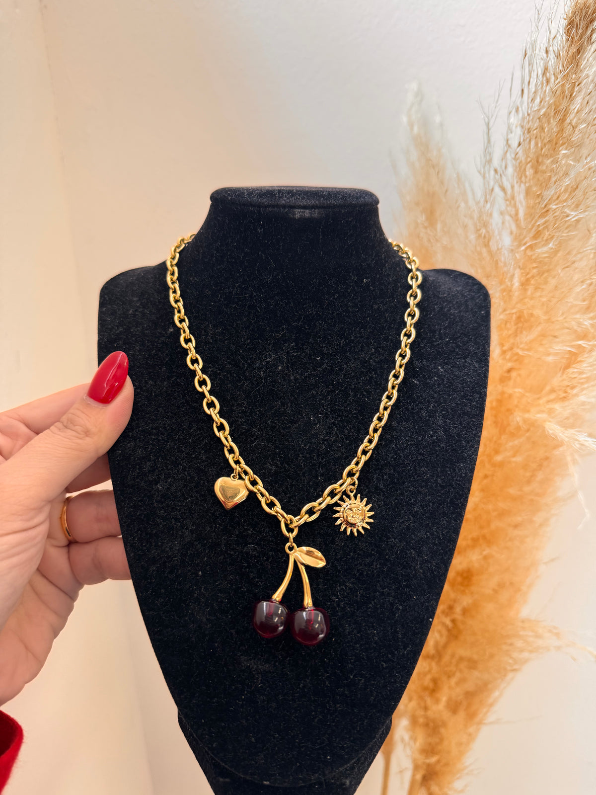 Cherry , Sun, Heart Necklace