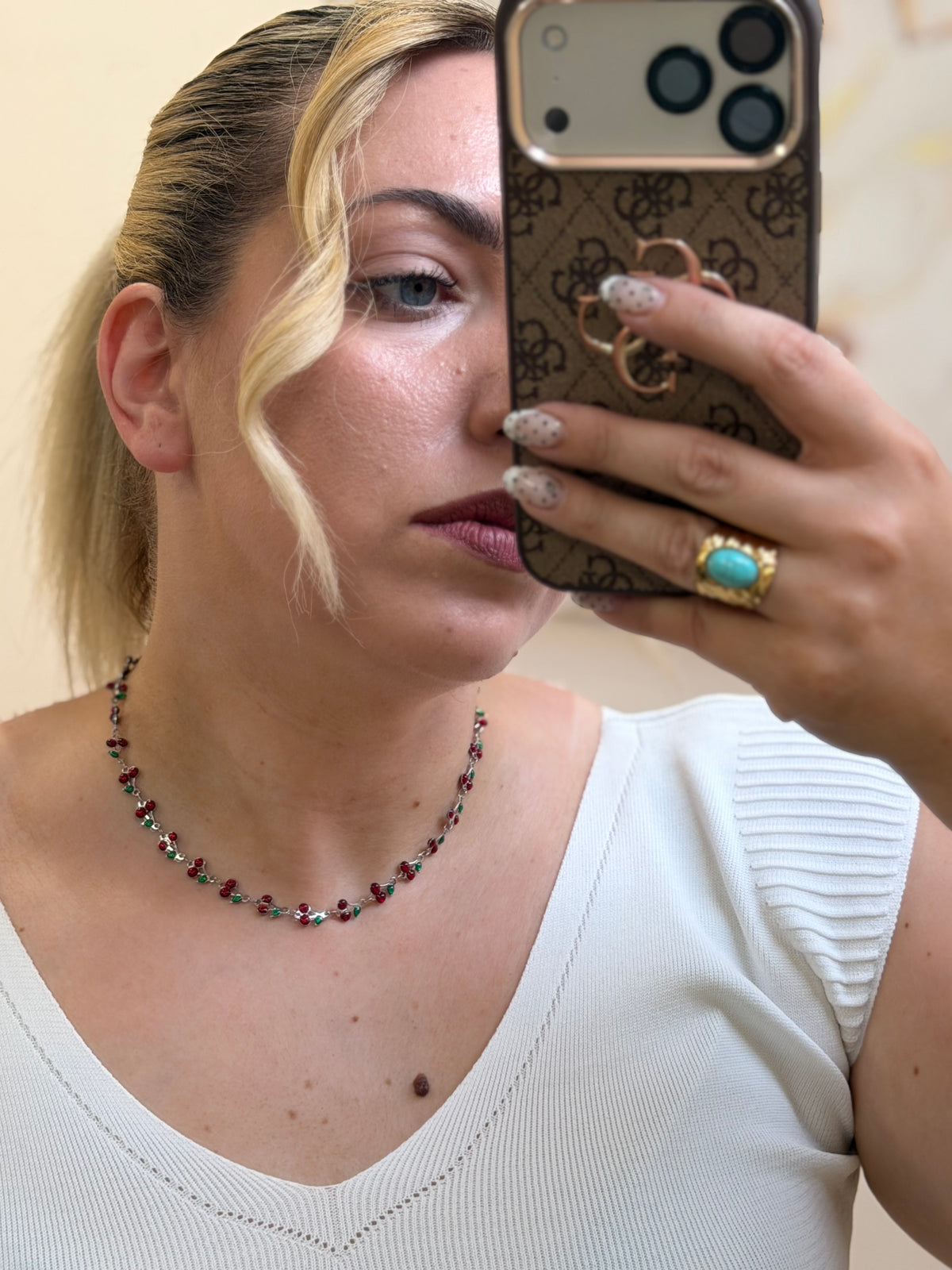 Cherry metal necklace