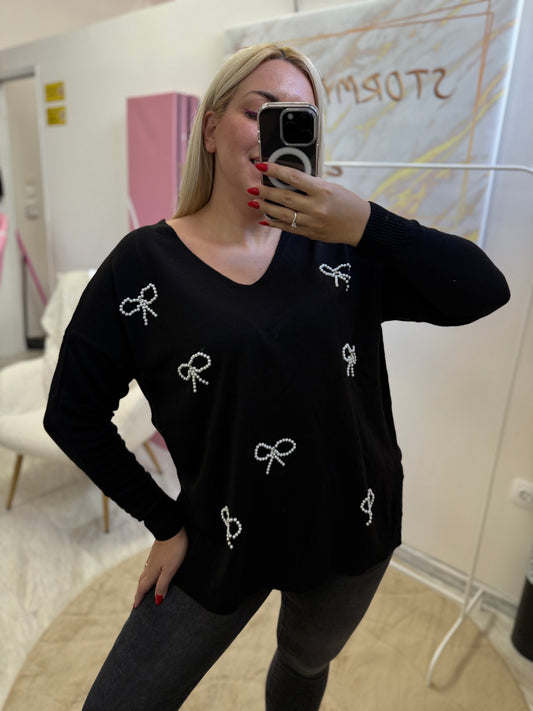 Bow Strass Shirt BLACK