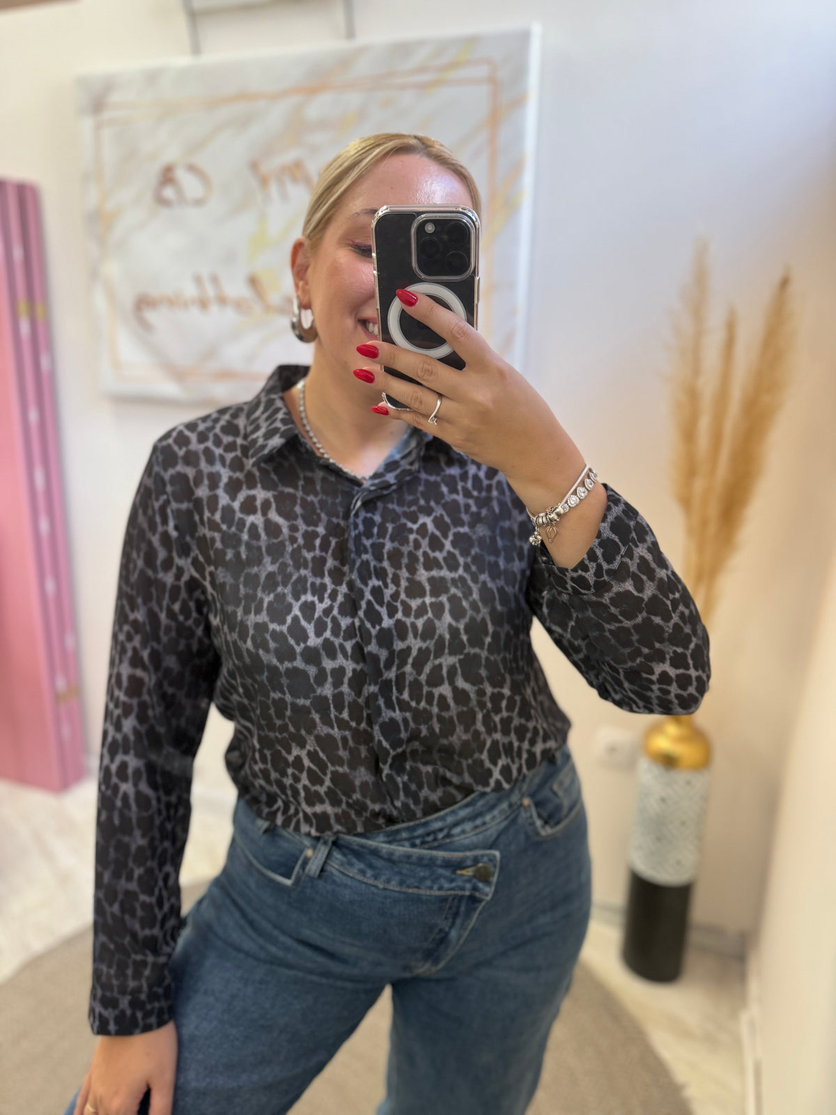 Leopard Πουκάμισο Γκρι