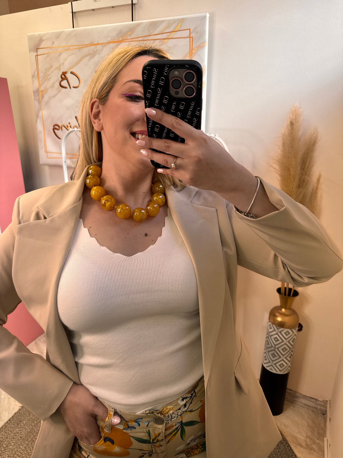 Balls Necklace-Beige Mustard